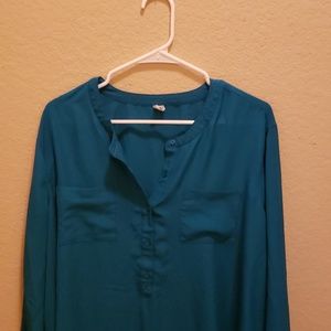 Long sleeve turquoise polyester shirt